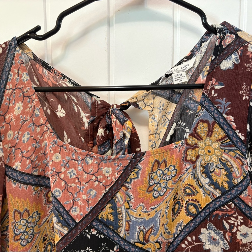 American Eagle Multicolored Patchwork Blouse Back… - image 3